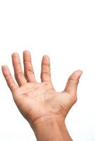 Open Hand Gesture on White Background Symbolizing Offering, Help, or Support, in Isolation photo