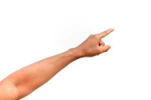 Isolated hand pointing gesture on white background for concepts or illustrations usage photo