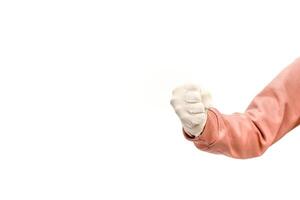 Right Arm with White Glove Reaching Out on White Background for Visual Appeal photo