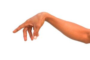 Arm and hand pointing gesture on a white background, ideal for tutorials, guides and presentations illustrating navigation or selection photo