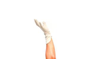Hand in protective glove isolated on white backdrop displays medical readiness photo