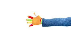 Isolated Colorful Hand in Glove on White Background, Perfect for Creative Visuals photo