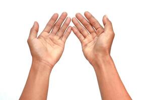Two Open Hands Isolated on a White Background in a Simple Pose photo