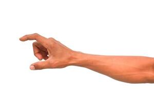 Human Hand Pinching or Holding Something Isolated on White Background Conceptual Representation of Measurement and Detail photo