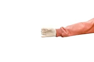 Isolated arm wearing a medical glove in a white background, suitable for medical or healthcare concepts during pandemics and virus outbreak photo