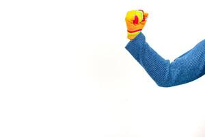 A vibrant fist pump gesture on a white background embodies determination and celebration, ready to conquer any challenge with colorful flair photo