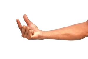 Hand gesture showing small size or pinch, isolated on white background for visual representation photo