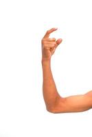 Hand Gesture on White Background Demonstrating Size or Pinching Action Studio Shot photo