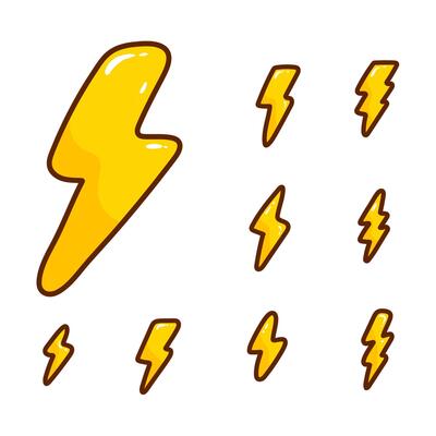 Yellow Lightning Bolt Icon Set Cartoon Style illustration