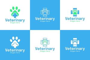 Set collection of veterinary logo design with cross and paw icon illustration vector
