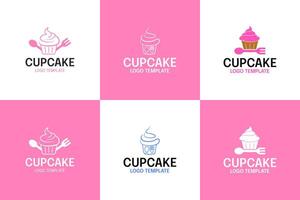 Set collection of cute cupcake bakery logo design with fork and spoon icon vector