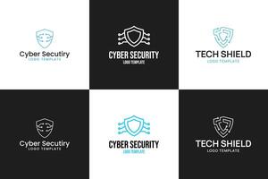 Set collection of cybersecurity shield logo design template illustration vector
