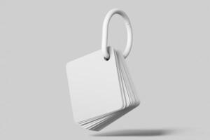 rounded square flash card mockup with ring hook isolated floating side view 3d render illustration photo