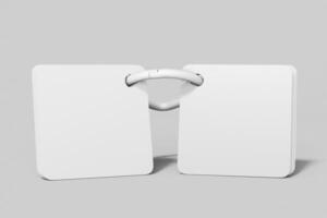 two rounded square flash card mockup template with ring hook isolated standing front view 3d render illustration photo