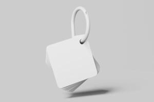 rounded square flash card mockup with ring hook isolated floating view 3d render illustration photo