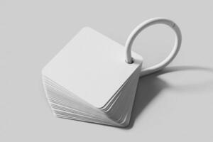 rounded square flash card mockup with ring hook isolated resting perspective view 3d render illustration photo
