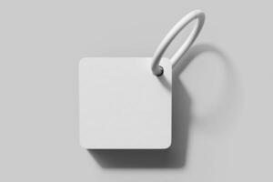 rounded square flash card mockup with ring hook isolated resting straight top view 3d render illustration photo