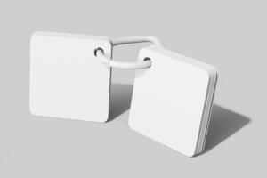 two rounded square flash card mockup template with ring hook isolated standing perspective view 3d render illustration photo