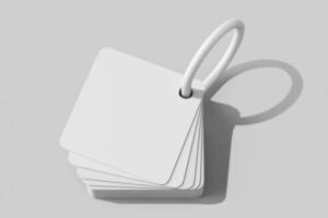 rounded square flash card mockup with ring hook isolated resting view 3d render illustration photo