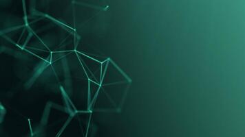 Abstract background of turquoise plexus connected by lines and dots, knots. Sea wave, depth structure. Smooth looped motion scientific pattern. Neural networks concept green Full HD, 60fps, 4k, HUD. video