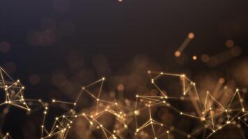 Abstract plexus background with glowing yellow and orange connecting lines and nodes. Full HD with smooth cycling. Festive, cozy, warm, scientific template. Network connection concept, LED garland, video