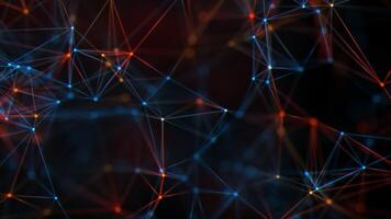Abstract technical plexus background with glowing red and blue connecting lines and dots. Concept of connecting to a digital data network. This is a modern smooth looping. video