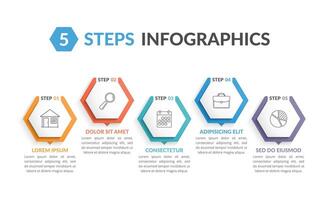 Infographic template with 5 hexagons vector