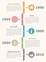 Vertical timeline infographics design template with icons, dates and text vector