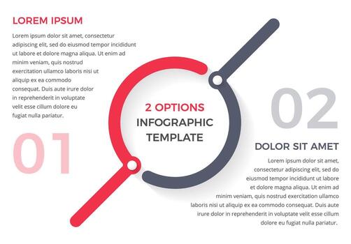 Infographic template with two steps or options, circle diagram vector