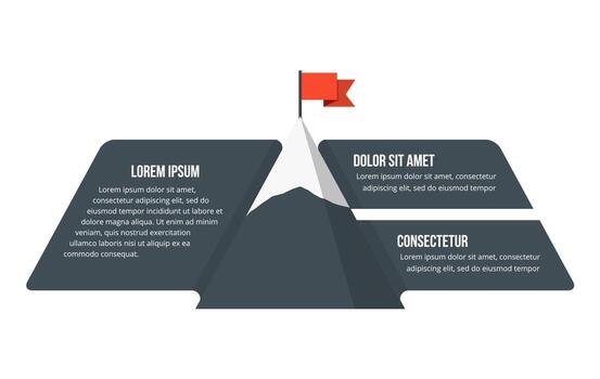 Mountain with red flag and three elements for your text vector