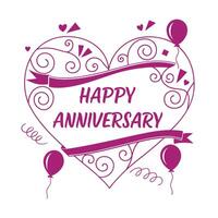 Happy anniversary card with heart shape and balloons vector