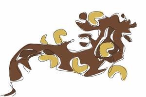 Continuous one line drawing chocolate splash with some cashew in it. Creative advertising media. Appetizing. Tasty. National Chocolate Covered Cashews Day illustration. Single line draw design vector