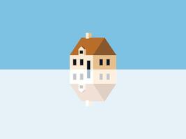 Minimalist House Illustration with Reflection on River. vector