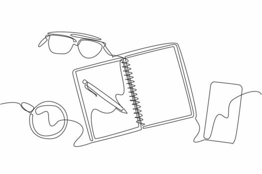 soltero uno línea dibujo organizador libro con Cubeta lista escribiendo. escribir abajo el objetivos a ser logrado. lograr Sueños. objetivos. nacional Cubeta lista día. continuo línea diseño gráfico ilustración vector