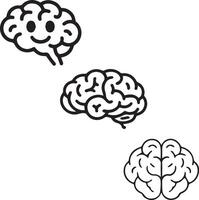 Three stylized brain illustrations in black outline on a white background. vector