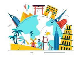 Colorful illustration of world landmarks vector