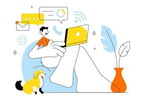 Productive Home Office Illustration with Work-Life Integration and Flextime Concept vector