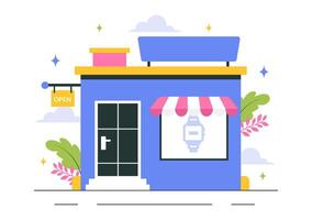 Colorful store with watch display vector