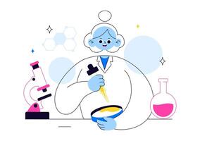 Laboratory Research Illustration with Scientists Conducting Experiments and Measuring Results vector