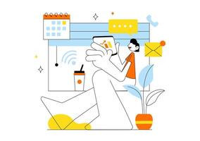 Telecommuting Illustration Featuring Remote Work Flexibility and Digital Tools vector