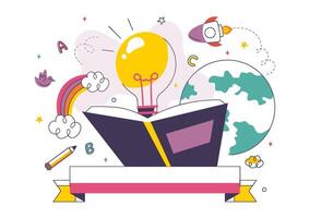 International Literacy Day Illustration with Open Books and Reading Tools in a Flat Cartoon Background vector