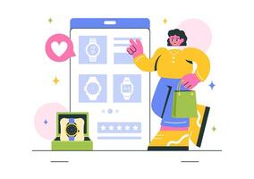 Illustration of Wristwatch Store Showcasing Trendy Analog and Digital Watches vector