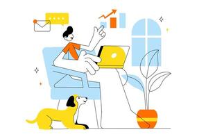 Flexible Remote Work Illustration Showing Work-Life Balance and Productivity from Home vector