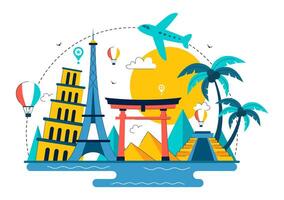 Landmark Travel Illustration for World Tourism Day with International Destinations vector