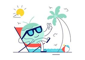 Coconut Day Poster with Island Palms, Sand, Flowers, and Summer Breeze in Flat Style vector