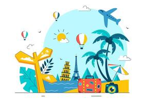 World Tourism Celebration with Iconic Statues, Globe, and Architecture in Flat Design vector