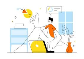 Remote Working Lifestyle Illustration Emphasizing Balance and Efficiency at Home vector