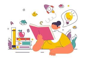 Illustration of Literacy Celebration with Educational Items and Book Learning in Flat Style vector