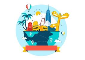 Tourism Day Concept with Famous Monuments and Cultural Icons in Flat Style vector