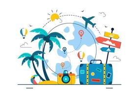 Global Tourism Illustration with Cultural Monuments and Landmarks in a Flat Cartoon Background vector